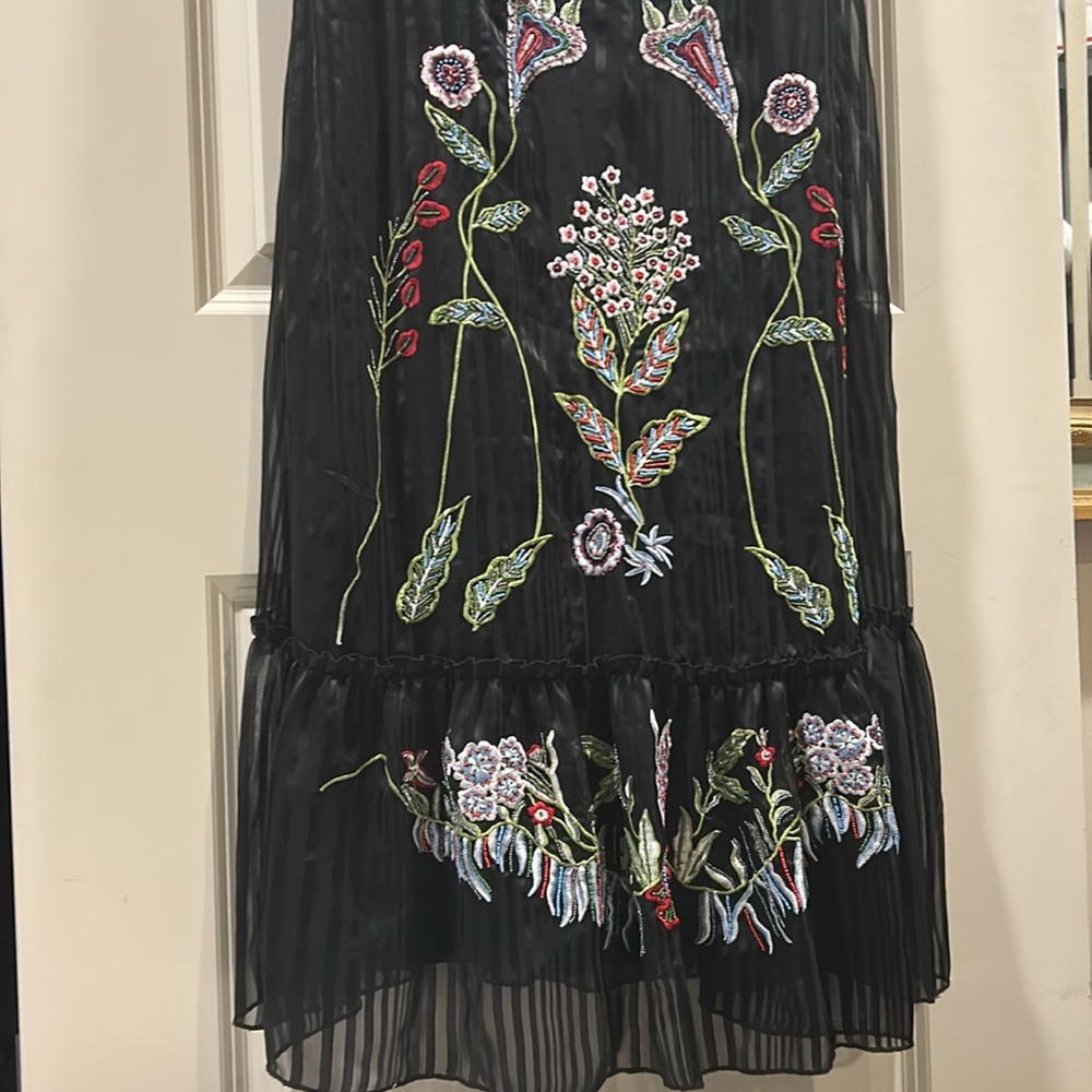 Anthropologie Black Dress with Multicolor Floral Embroidery - Picture 3 of 10